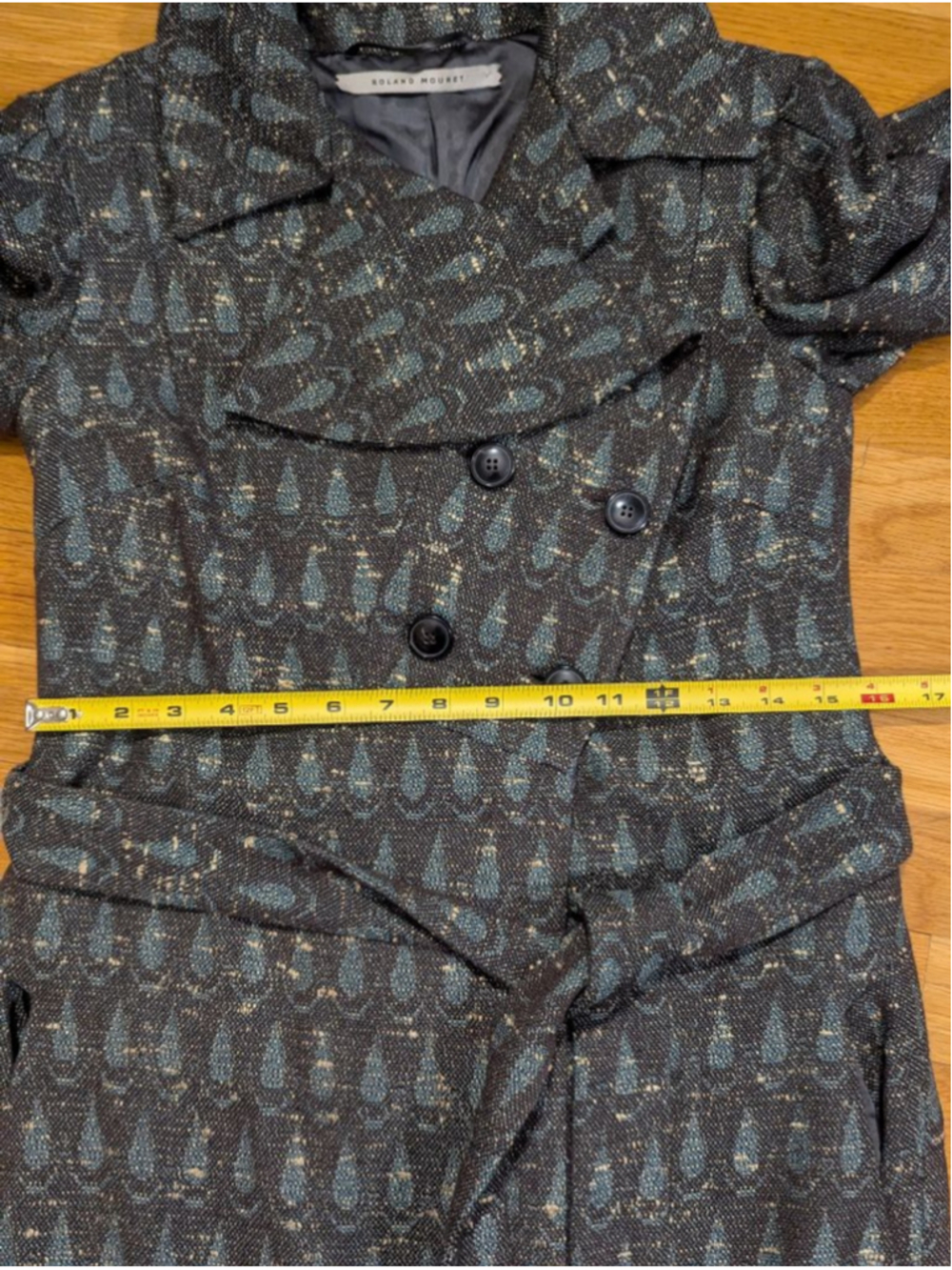 Roland Mouret Gray Teal Wool Blend Tweed Midi Coat US Size 4 - Picture 13 of 16